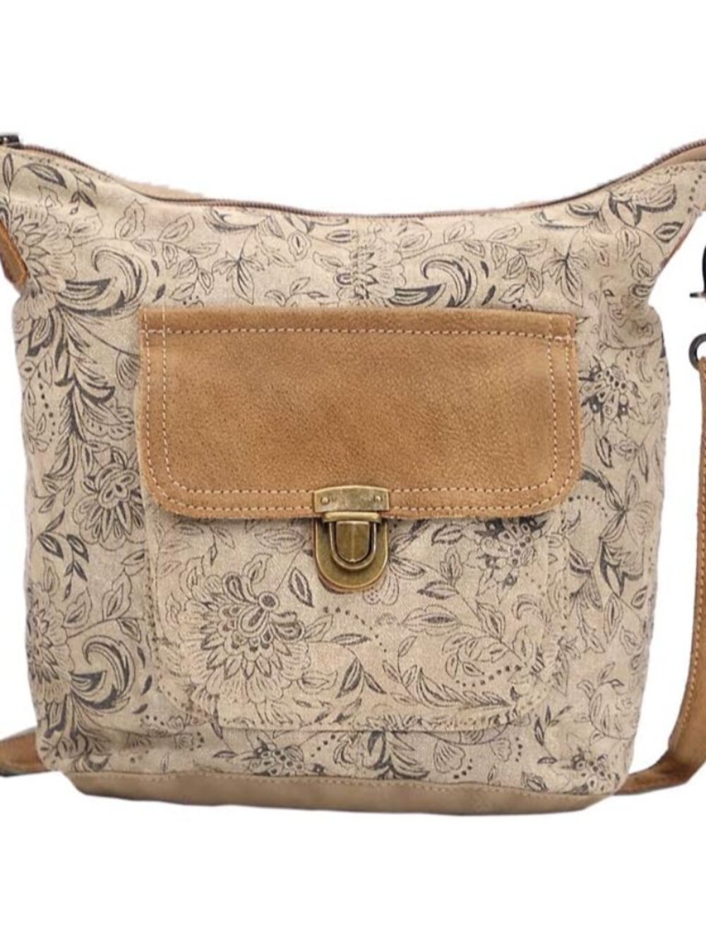 Floral Purses for Women - Genuine Leather and Canvas Floral Purse with Flower Pr